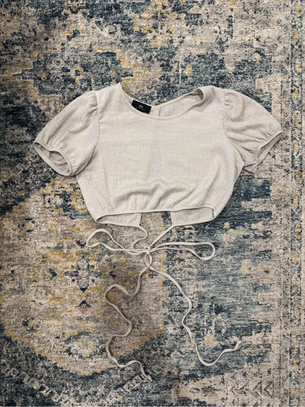 I.N. San Francisco Cream Tie-Front Cropped Top